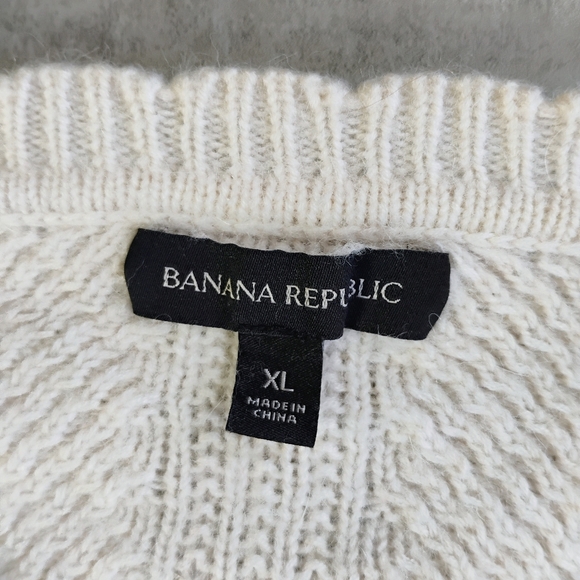 Banana Republic Merino Wool Alpaca Sweater Womens XL Ivory Pom Poms Shabby Chic - Picture 5 of 10